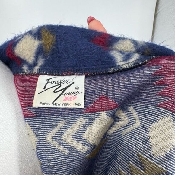 Vintage Forever Young Southwestern Aztec Pattern Fleece Cardigan Coat Size 2X - Picture 8 of 12